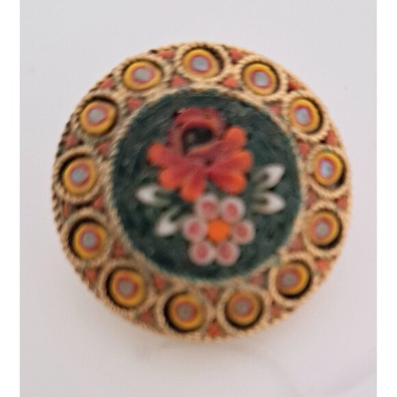 Vintage Women's. Mosaic Round Gold Tone Floral Flower Pin Brooch - Picture 1 of 3